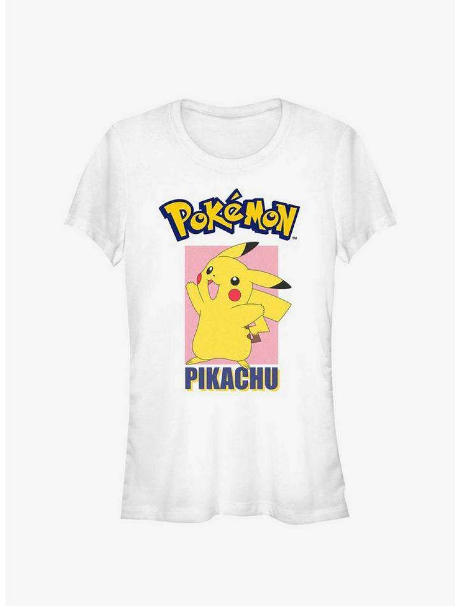 Tees * | Wholesale Pokemon Pikachu Logo Poster Girls T-Shirt White