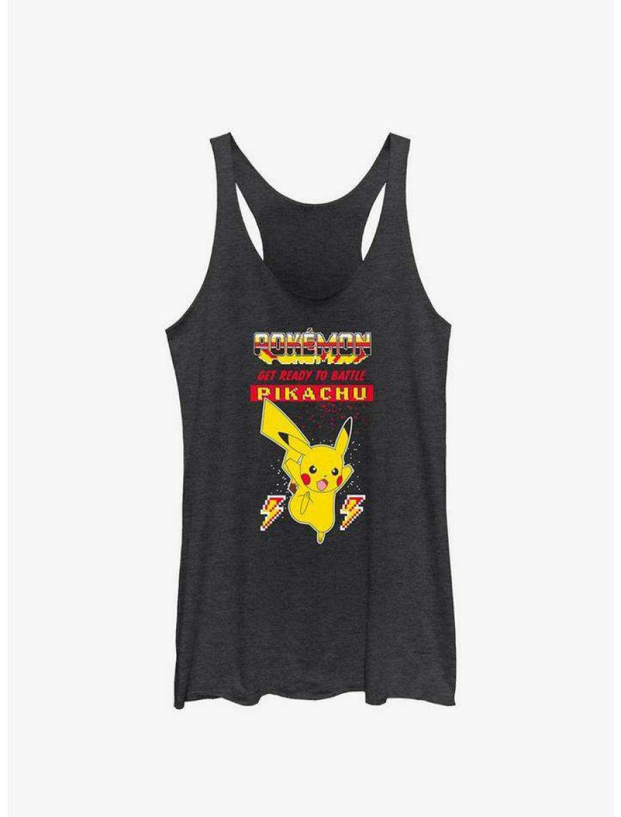 Girls * | Discount Pokemon Battle Ready Pikachu Girls Tank Blk Htr