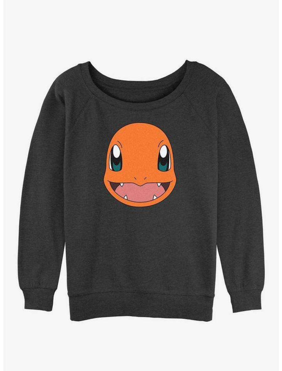 Girls * | Cheap Pokemon Charmander Face Girls Slouchy Sweatshirt Char Htr