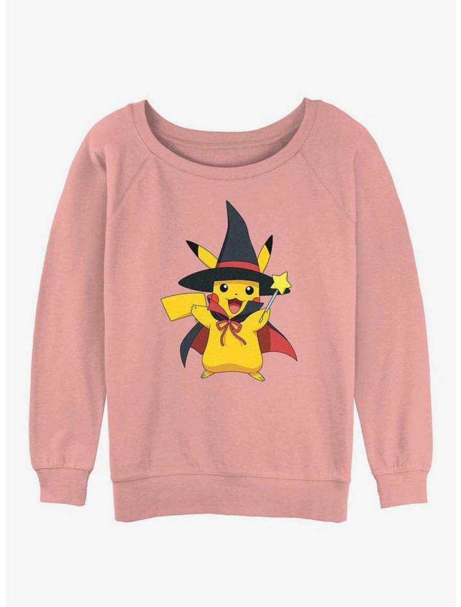 Girls * | Best Pirce Pokemon Wizard Pikachu Girls Slouchy Sweatshirt Desertpnk