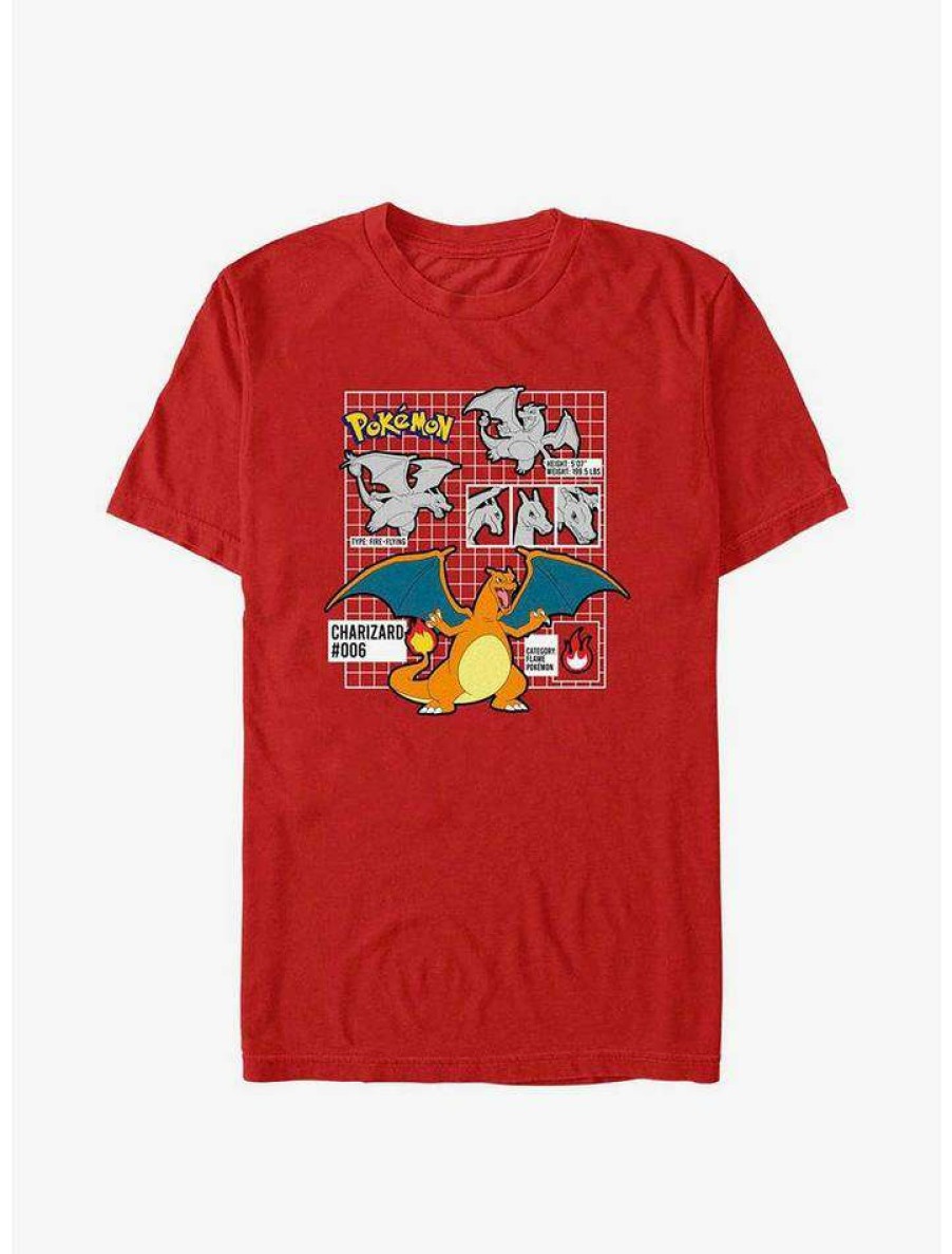 Tees * | Promo Pokemon Charizard Infographic T-Shirt Red