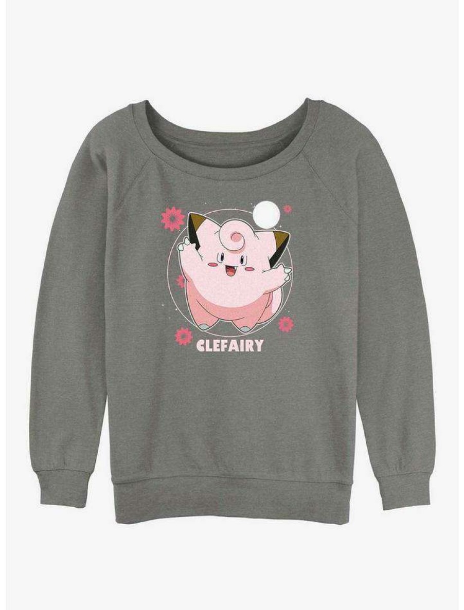 Girls * | Wholesale Pokemon Clefairy Fairy Dance Girls Slouchy Sweatshirt Gray Htr