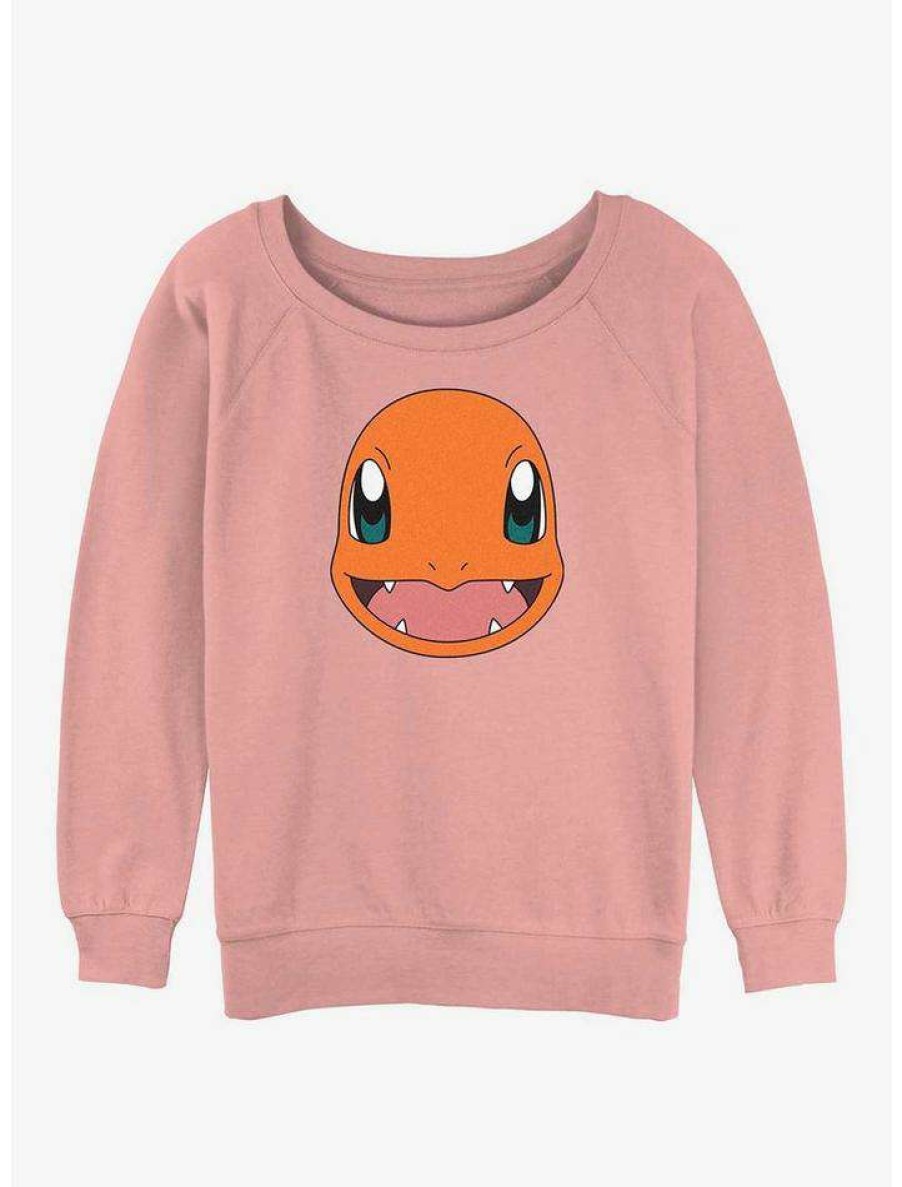 Girls * | Best Sale Pokemon Charmander Face Girls Slouchy Sweatshirt Desertpnk