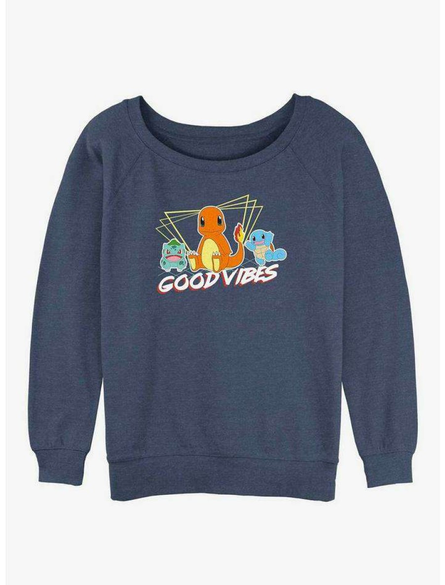 Girls * | New Pokemon Good Vibes Starters Girls Slouchy Sweatshirt Bluehtr