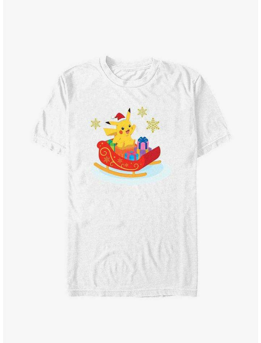 Guys * | Outlet Pokemon Pikachu Sleigh Ride T-Shirt White