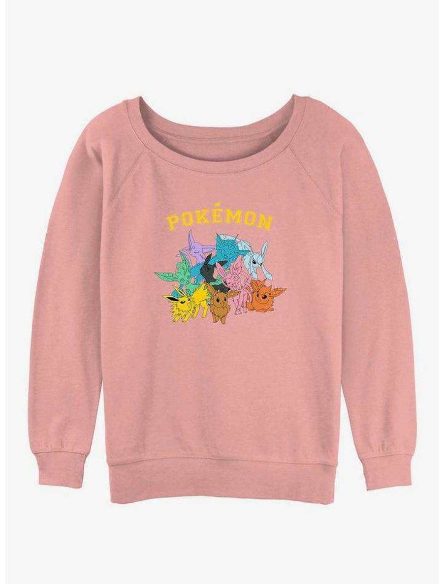 Girls * | Buy Pokemon Gotta Catch Eeveelutions Girls Slouchy Sweatshirt Desertpnk