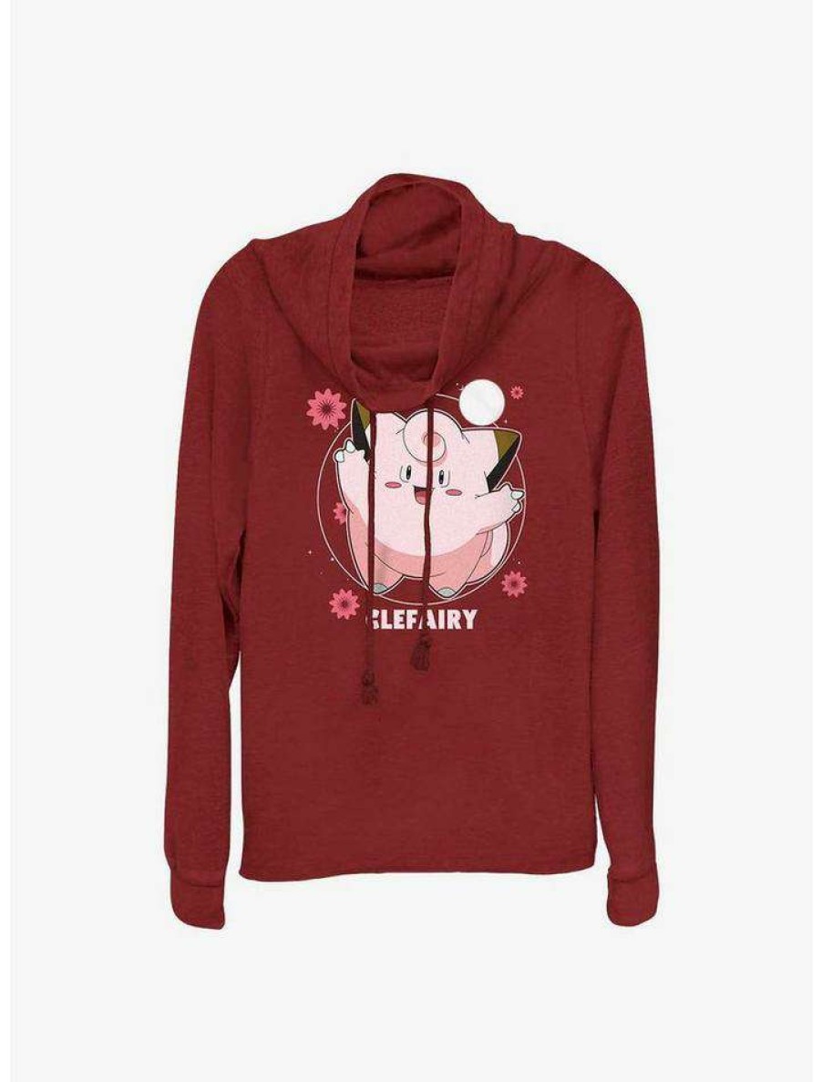 Girls * | Brand New Pokemon Clefairy Fairy Dance Cowl Neck Long-Sleeve Top Scarlet