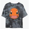 Tees * | Discount Pokemon Charmander Face Tie-Dye Girls Crop T-Shirt Blkchar