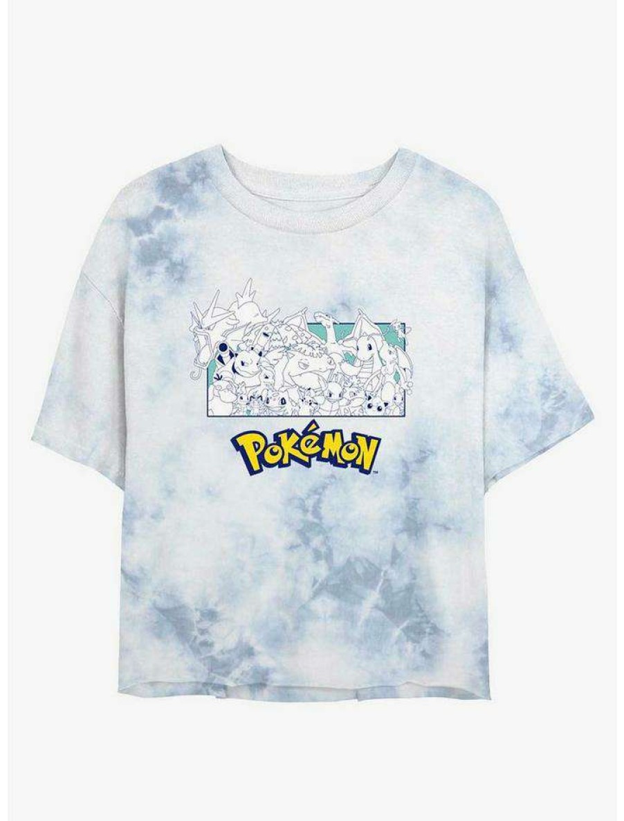 Tees * | Best Sale Pokemon The Classics Tie-Dye Girls Crop T-Shirt Whiteblue