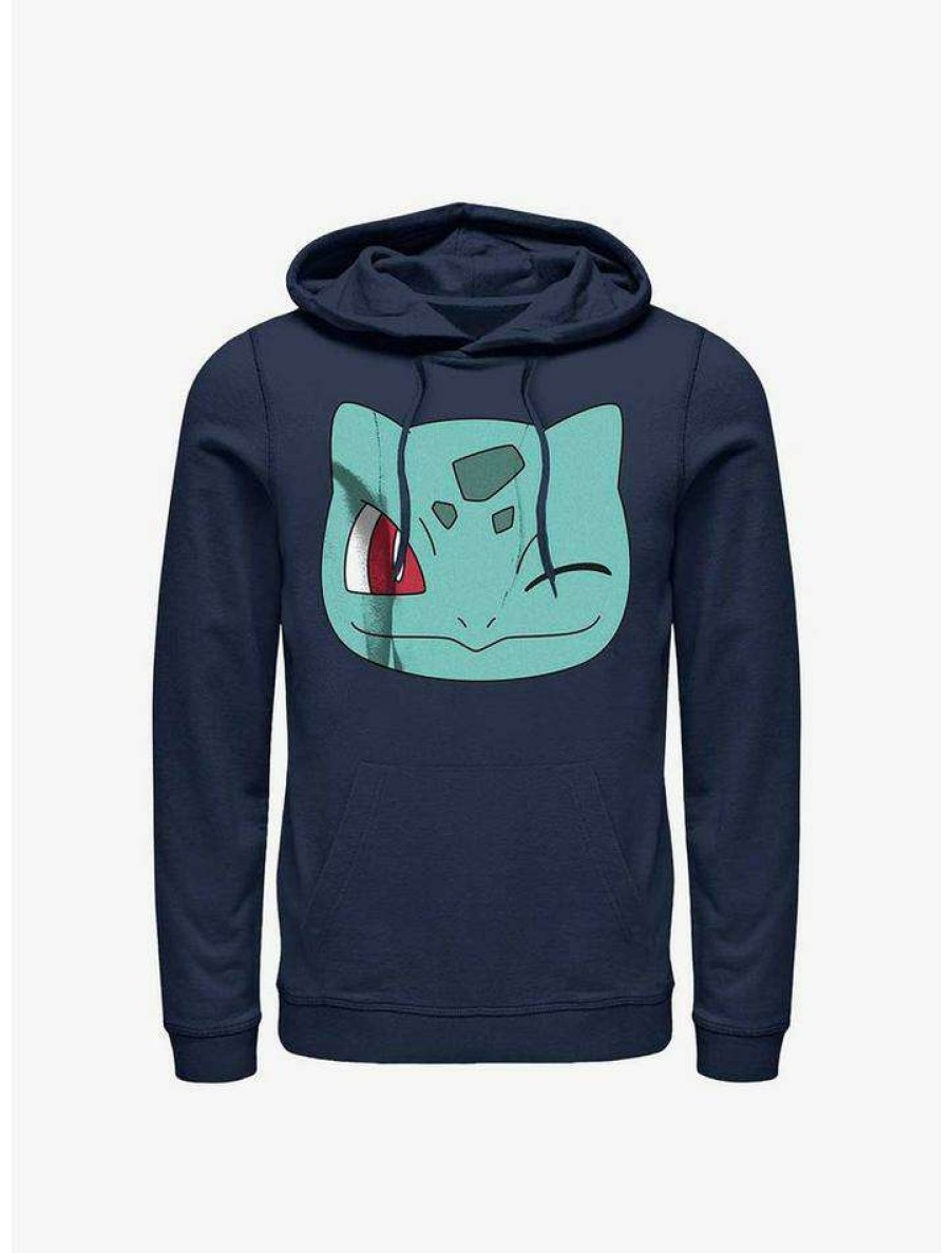 Guys * | Buy Pokemon Bulbasaur Face Hoodie Navy