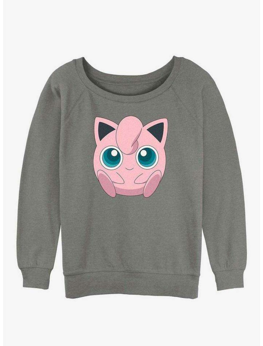 Girls * | Discount Pokemon Jigglypuff Face Girls Slouchy Sweatshirt Gray Htr