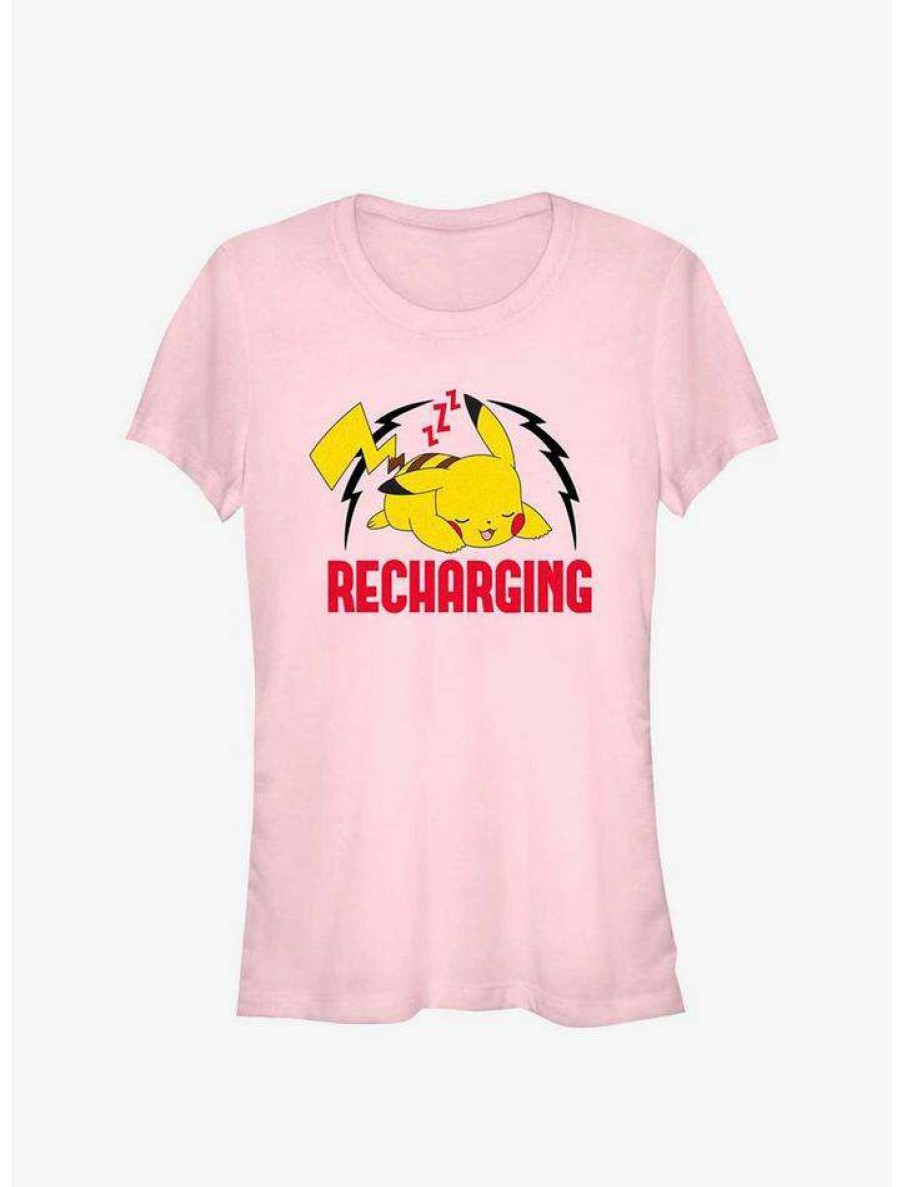 Tees * | Discount Pokemon Sleepy Pikachu Recharging Girls T-Shirt Light Pink