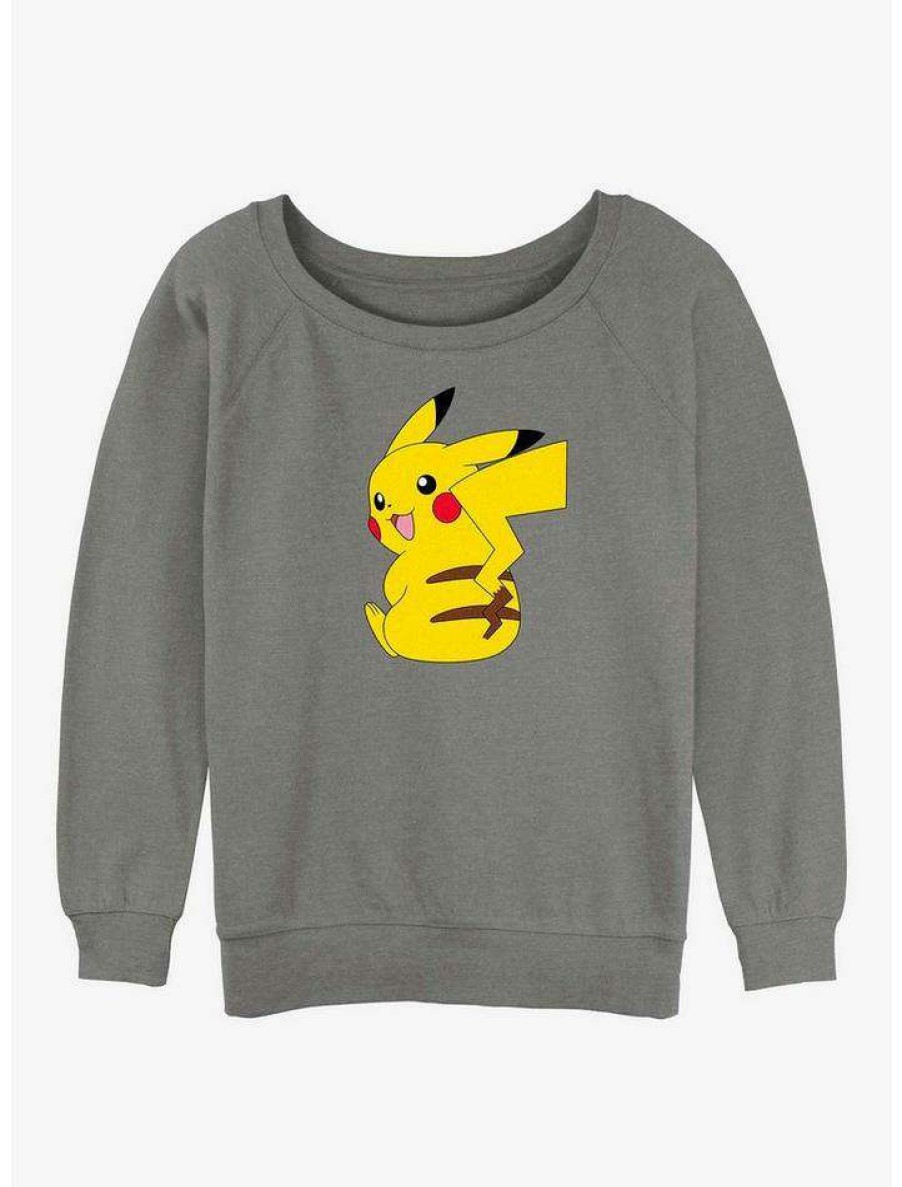 Girls * | Best Reviews Of Pokemon Cheeky Pikachu Girls Slouchy Sweatshirt Gray Htr