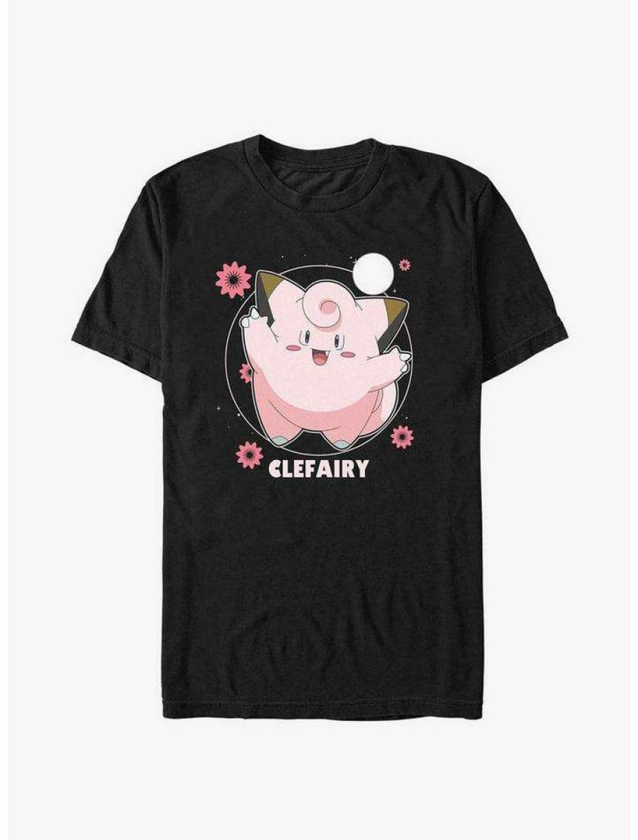 Tees * | Best Reviews Of Pokemon Clefairy Flowers T-Shirt Black