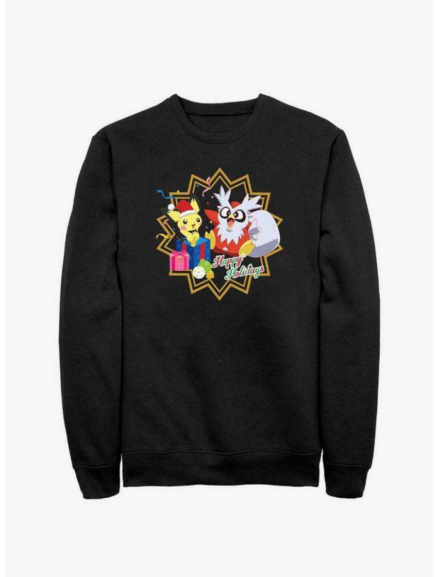 Guys * | Flash Sale Pokemon Pichu And Delibird Holiday Party Sweatshirt Black