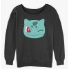 Girls * | Best Deal Pokemon Bulbasaur Face Girls Slouchy Sweatshirt Char Htr