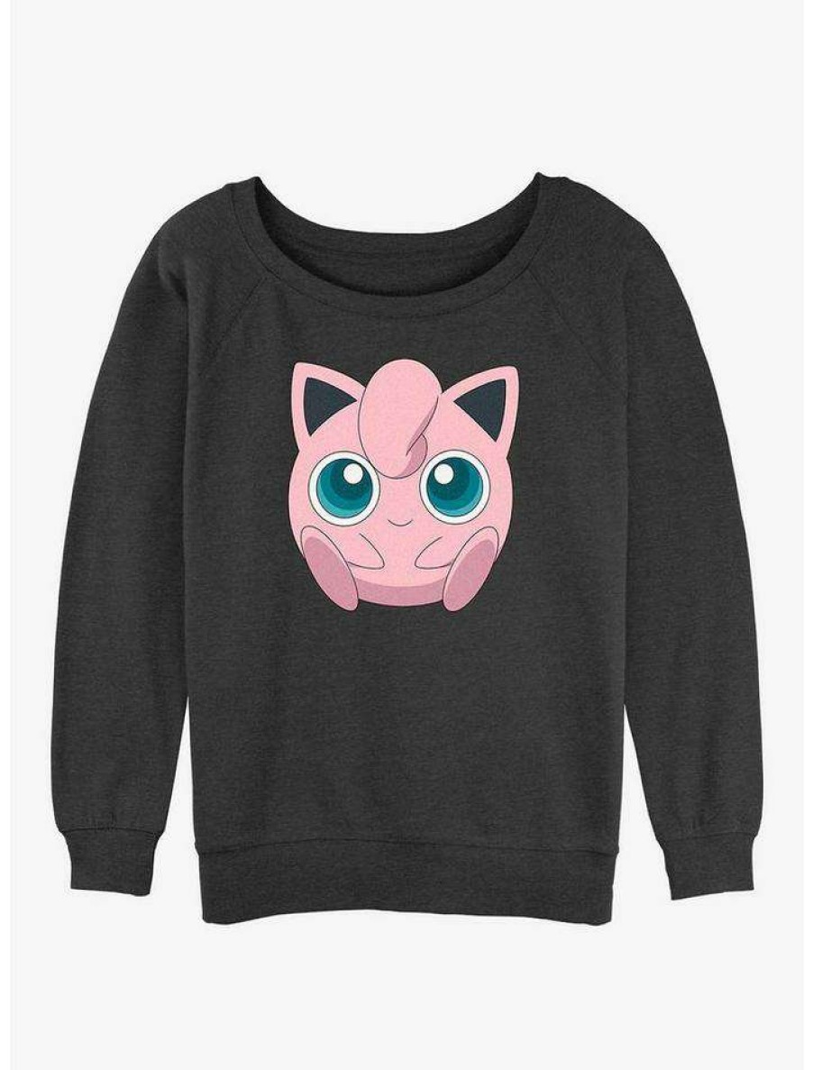 Girls * | Budget Pokemon Jigglypuff Face Girls Slouchy Sweatshirt Char Htr