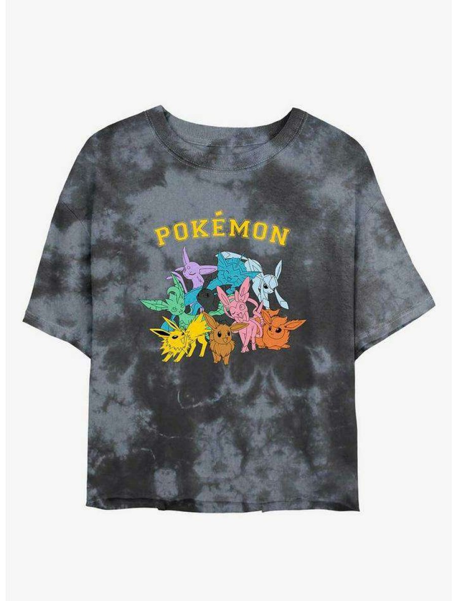 Tees * | Best Deal Pokemon Gotta Catch Eeveelutions Tie-Dye Girls Crop T-Shirt Blkchar