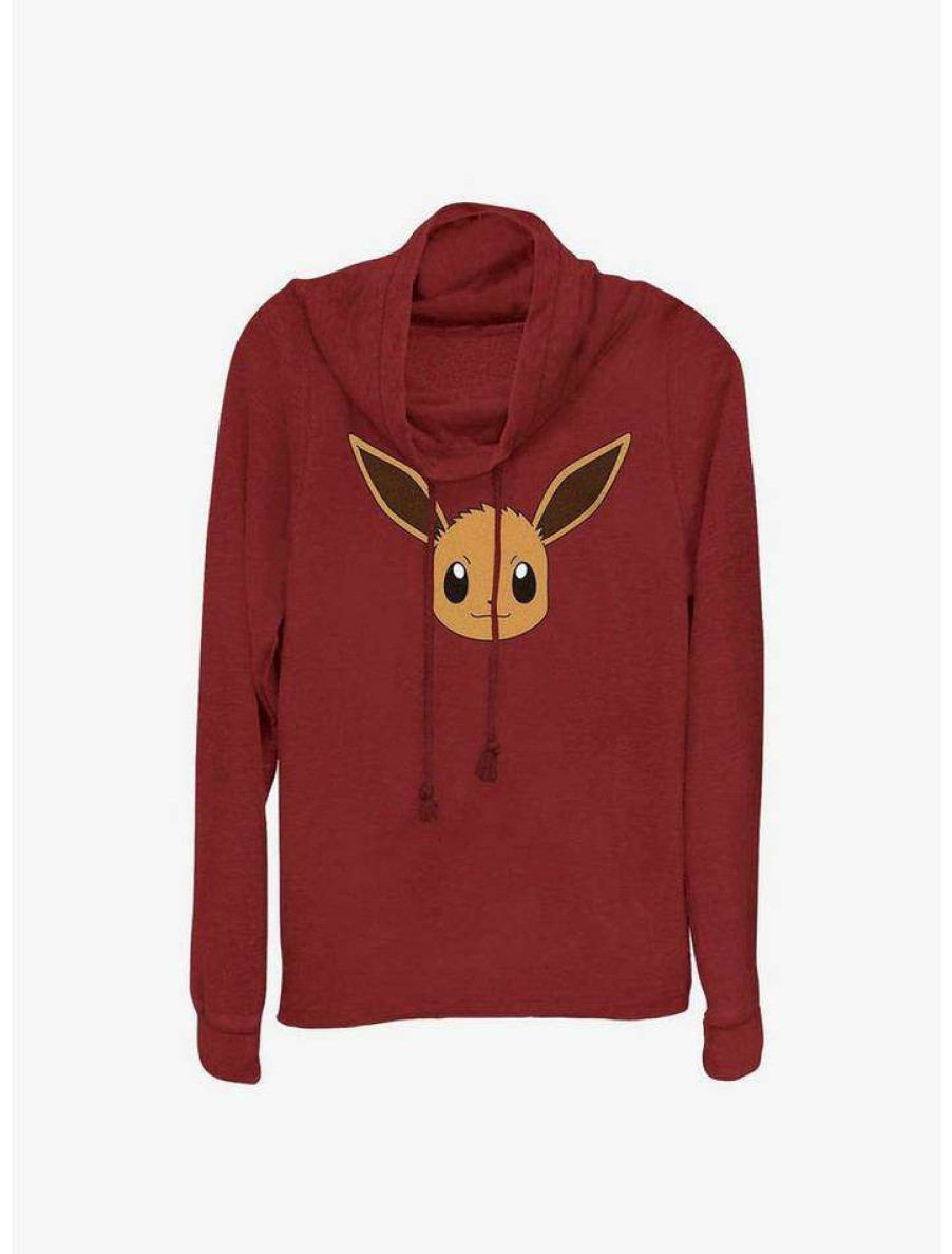 Girls * | Outlet Pokemon Eevee Face Cowl Neck Long-Sleeve Top Scarlet