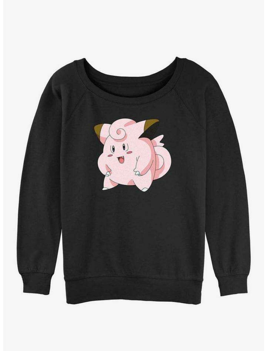 Girls * | Deals Pokemon Clefairy Pose Girls Slouchy Sweatshirt Black