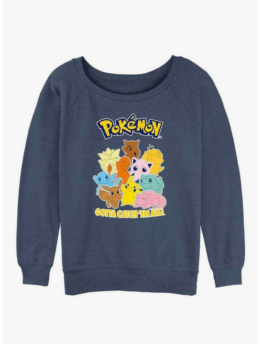 Girls * | Top 10 Pokemon Catch 'Em All Girls Slouchy Sweatshirt Bluehtr