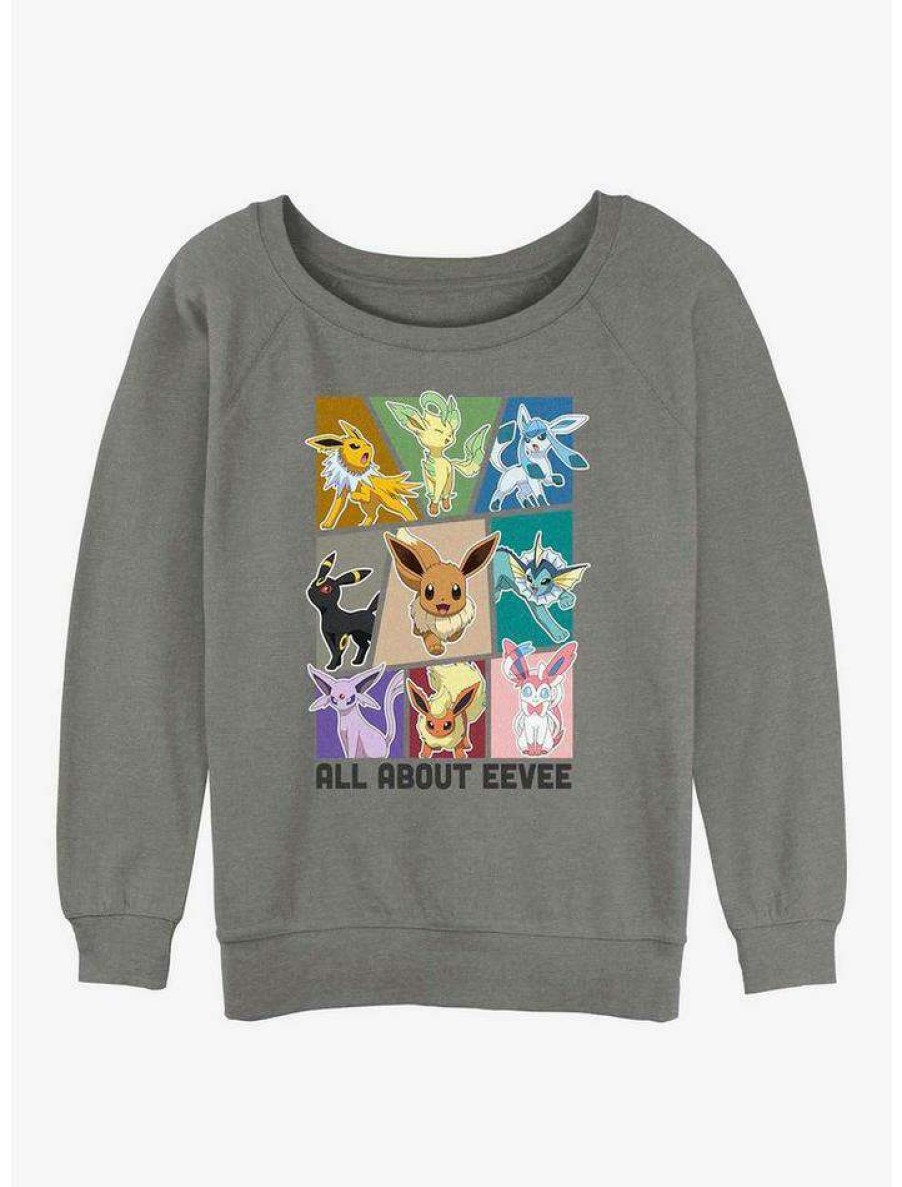 Girls * | New Pokemon All About Eevee Girls Slouchy Sweatshirt Gray Htr