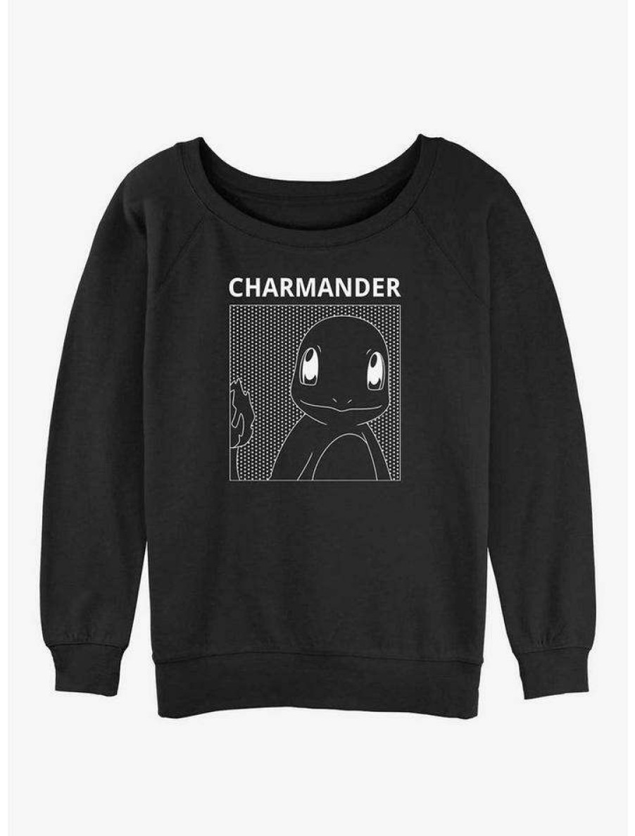 Girls * | Flash Sale Pokemon Charmander Box Girls Slouchy Sweatshirt Black