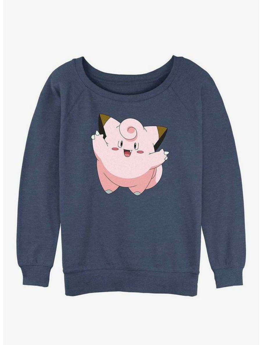 Girls * | Hot Sale Pokemon Clefairy Girls Slouchy Sweatshirt Bluehtr