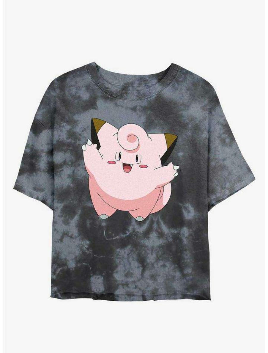 Tees * | Cheapest Pokemon Clefairy Tie-Dye Girls Crop T-Shirt Blkchar