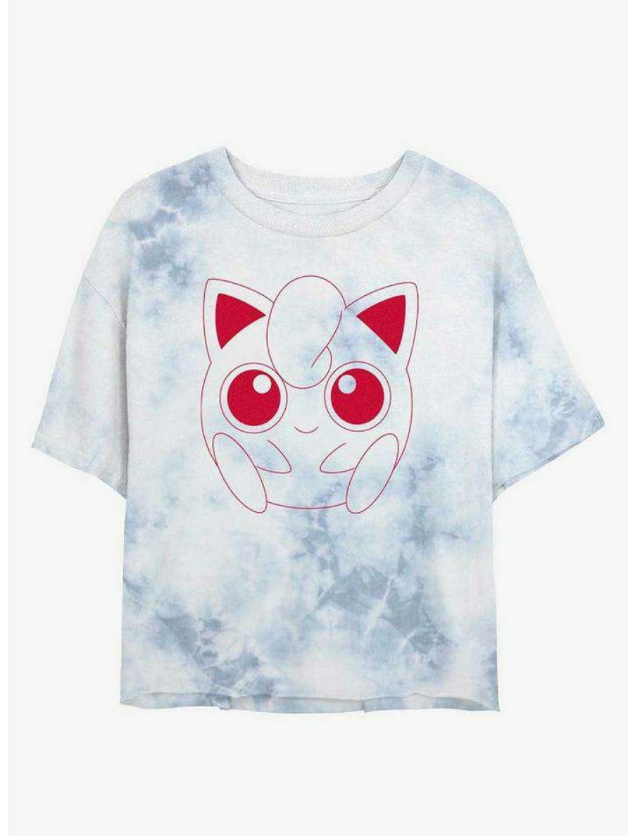 Tees * | Outlet Pokemon Jigglypuff Outline Tie-Dye Girls Crop T-Shirt Whiteblue