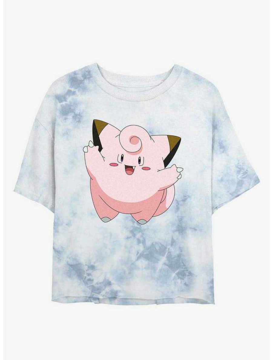 Tees * | Flash Sale Pokemon Clefairy Tie-Dye Girls Crop T-Shirt Whiteblue