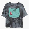 Tees * | Cheapest Pokemon Bulbasaur Face Tie-Dye Girls Crop T-Shirt Blkchar