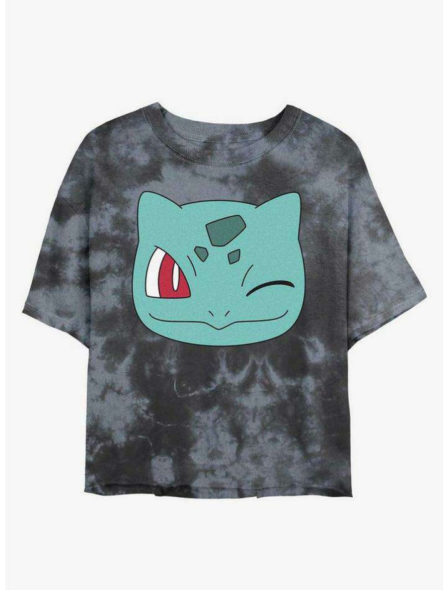 Tees * | Cheapest Pokemon Bulbasaur Face Tie-Dye Girls Crop T-Shirt Blkchar