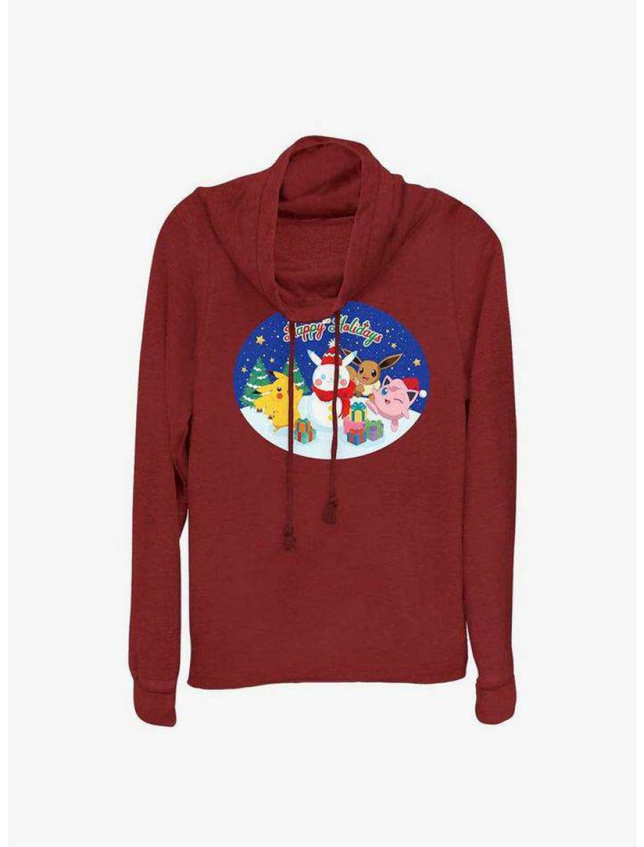 Girls * | Best Sale Pokemon Happy Holidays Snowman Cowl Neck Long-Sleeve Top Scarlet