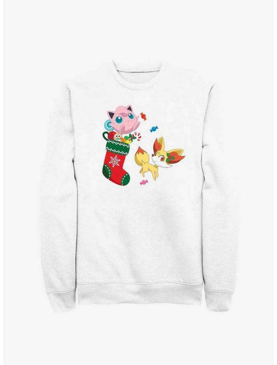 Guys * | Buy Pokemon Jiggly Puff And Fennekin Gift Stocking Sweatshirt White