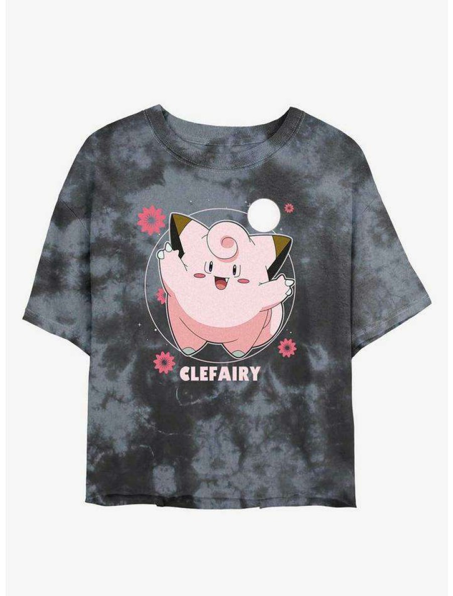 Tees * | Promo Pokemon Clefairy Fairy Dance Tie-Dye Girls Crop T-Shirt Blkchar