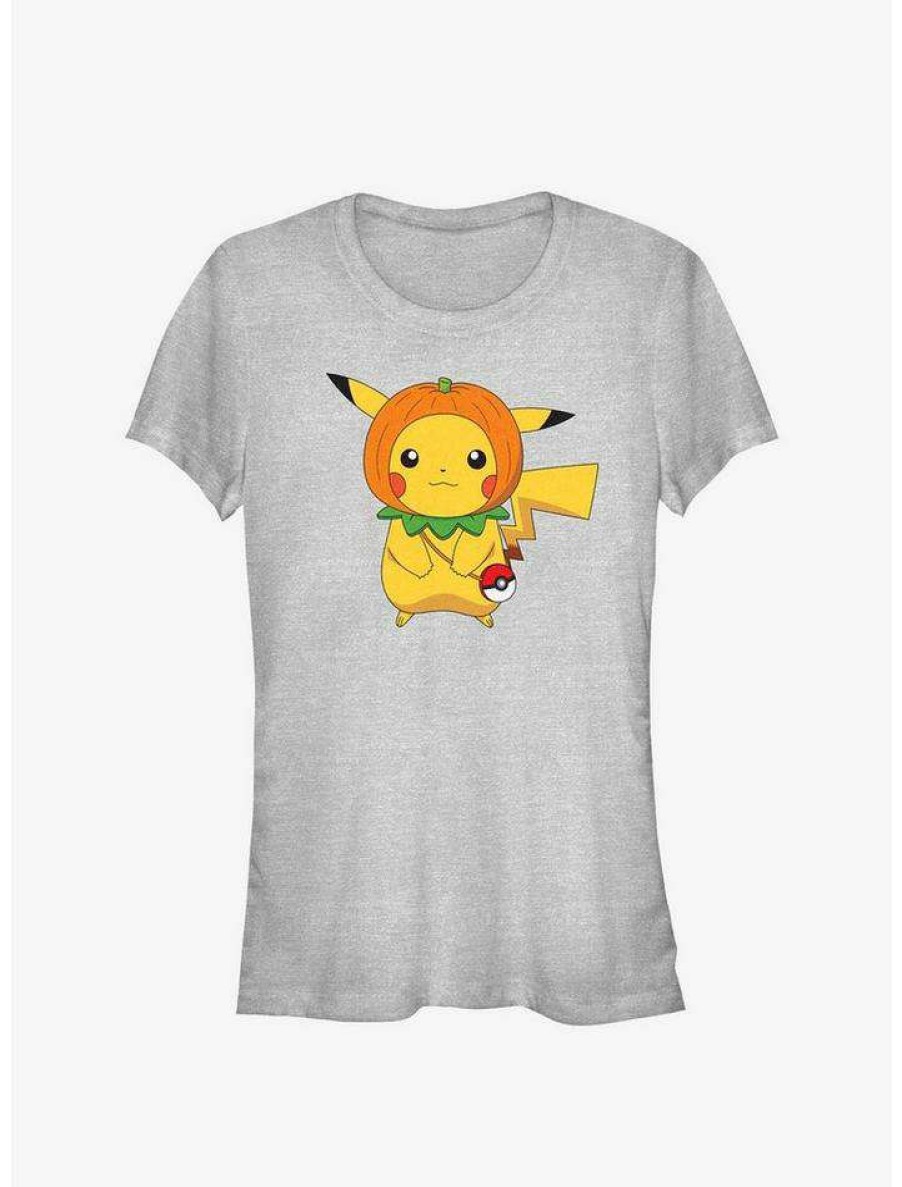 Tees * | Brand New Pokemon Pikachu Pumpkin Hat Girls T-Shirt Ath Htr