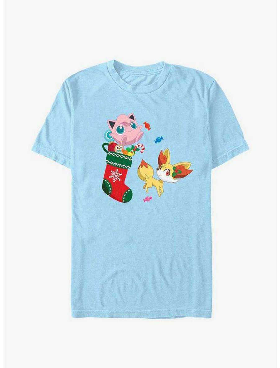 Guys * | Promo Pokemon Jiggly Puff And Fennekin Gift Stocking T-Shirt Lt Blue