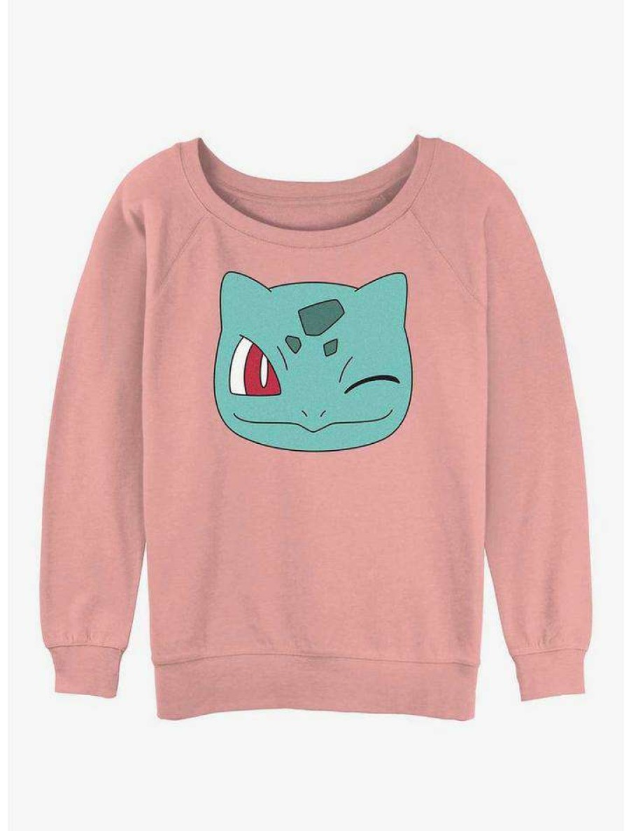 Girls * | Buy Pokemon Bulbasaur Face Girls Slouchy Sweatshirt Desertpnk