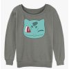 Girls * | Discount Pokemon Bulbasaur Face Girls Slouchy Sweatshirt Gray Htr