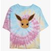 Tees * | Hot Sale Pokemon Eevee Face Tie-Dye Girls Crop T-Shirt Blupnkly