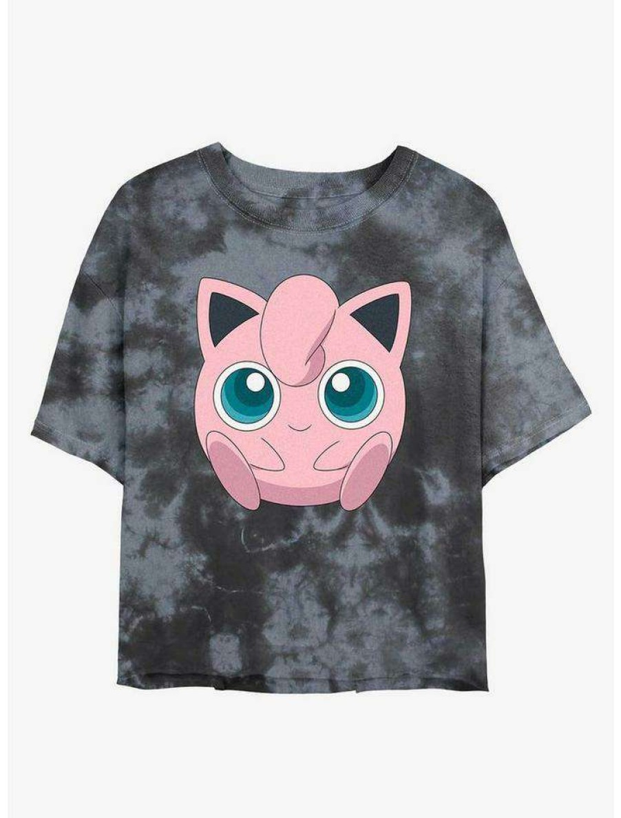 Tees * | Coupon Pokemon Jigglypuff Face Tie-Dye Girls Crop T-Shirt Blkchar