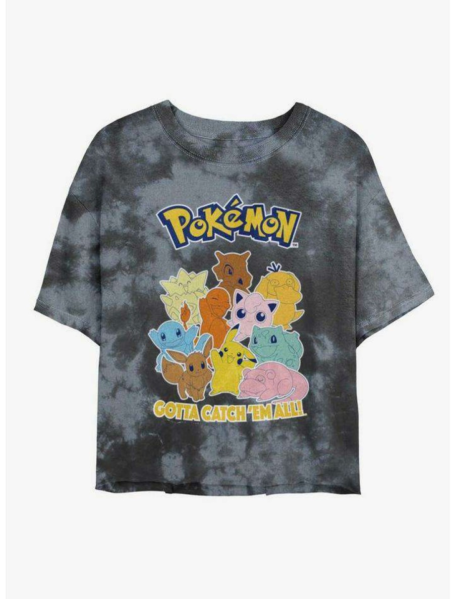 Tees * | Outlet Pokemon Gang Tie-Dye Girls Crop T-Shirt Blkchar