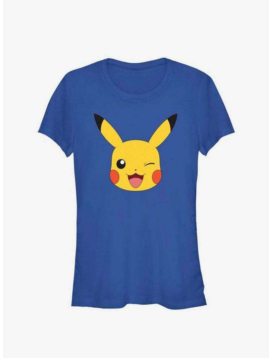 Tees * | Discount Pokemon Pikachu Big Face Girls T-Shirt Royal