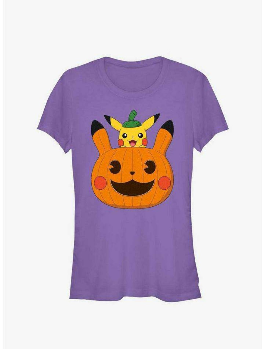 Tees * | Deals Pokemon Pumpkin Pikachu Girls T-Shirt Purple