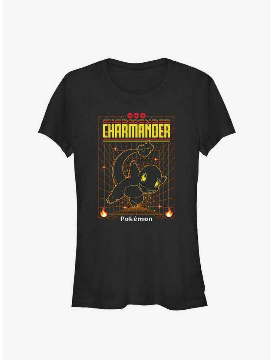 Tees * | Coupon Pokemon Charmander Grid Girls T-Shirt Black