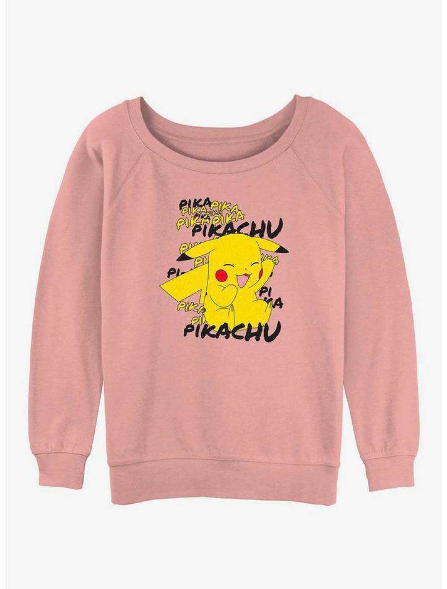 Girls * | Promo Pokemon Pikachu Cracks A Joke Girls Slouchy Sweatshirt Desertpnk