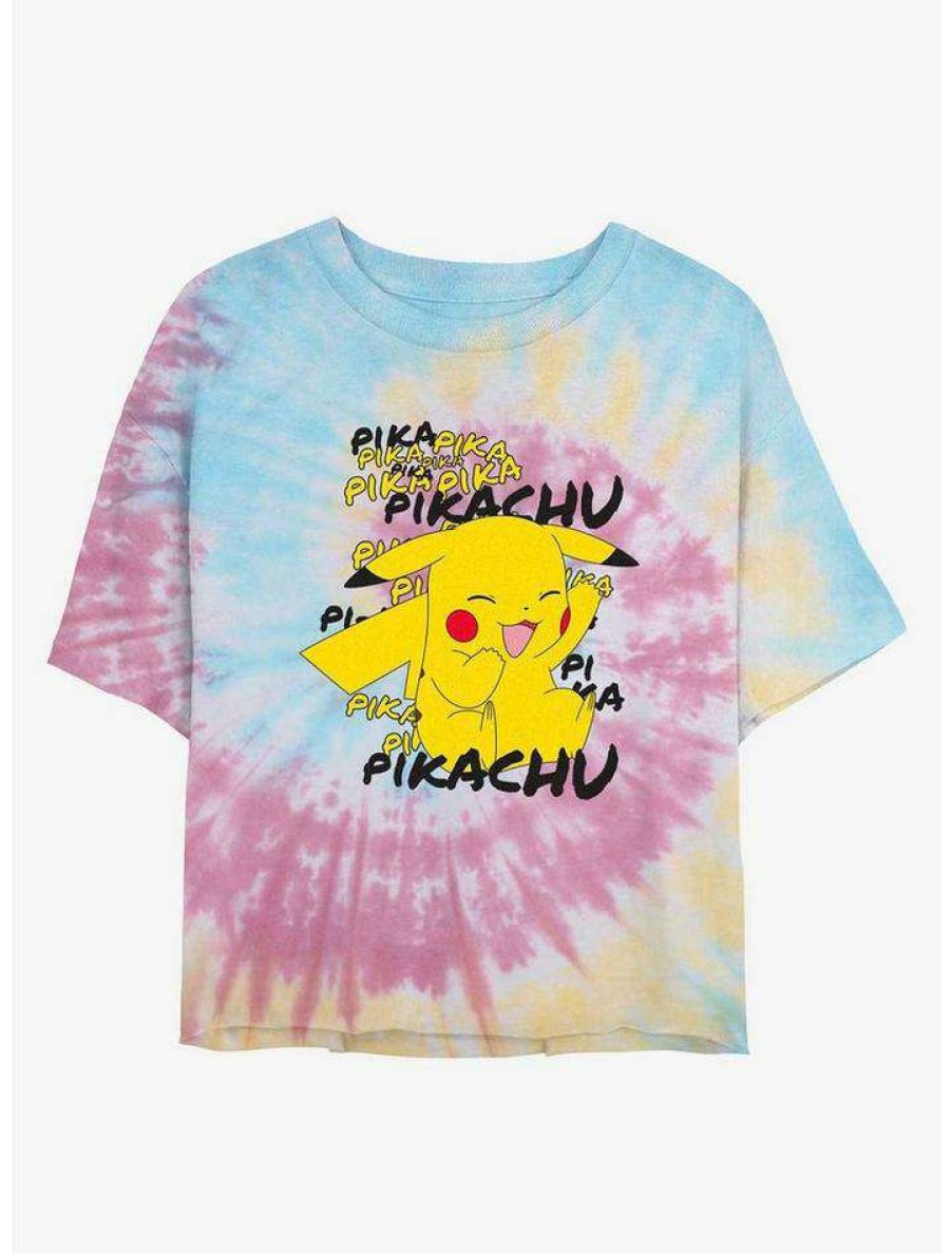 Tees * | Outlet Pokemon Pikachu Cracks A Joke Tie-Dye Girls Crop T-Shirt Blupnkly