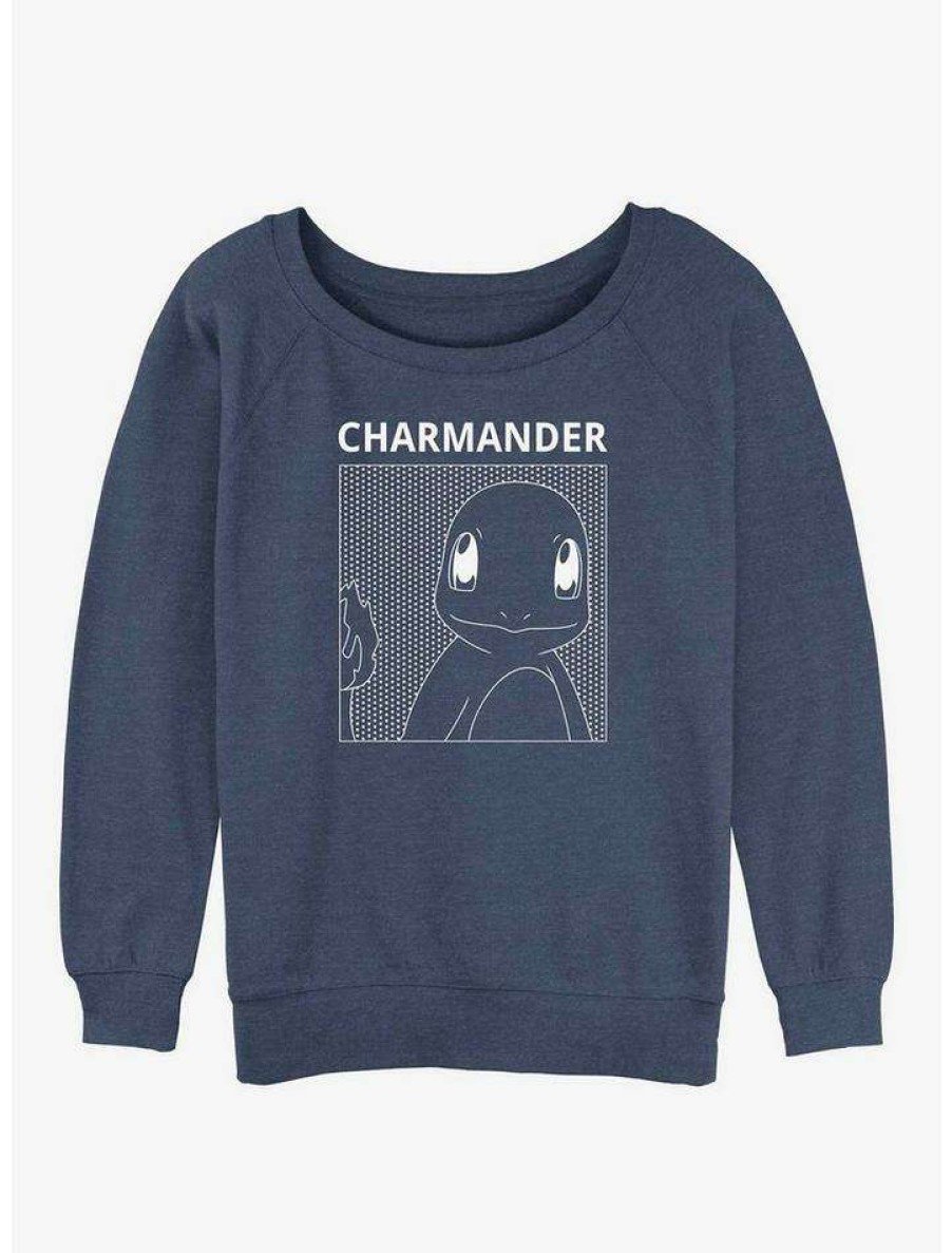 Girls * | Cheapest Pokemon Charmander Girls Slouchy Sweatshirt Bluehtr