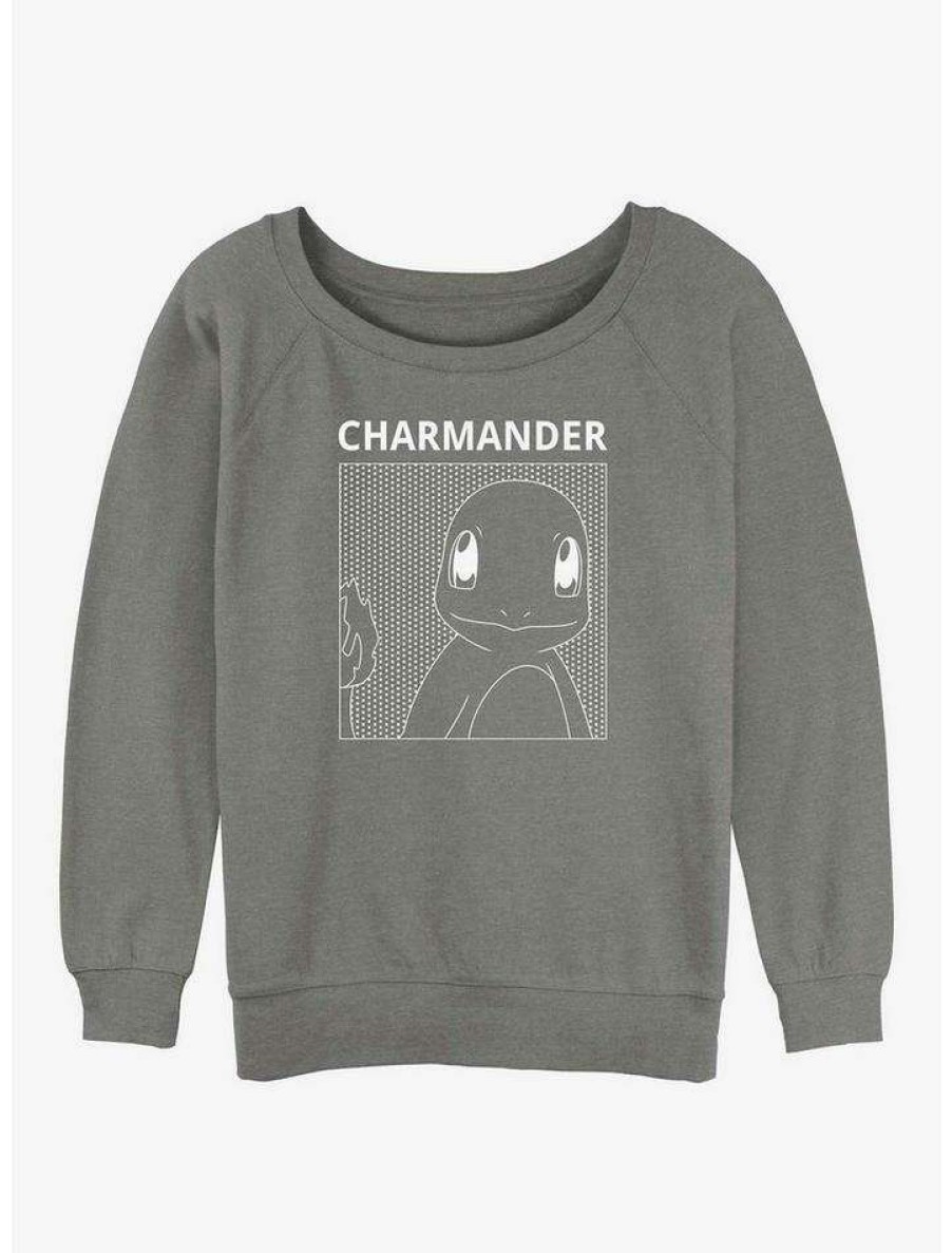 Girls * | Cheap Pokemon Charmander Girls Slouchy Sweatshirt Gray Htr